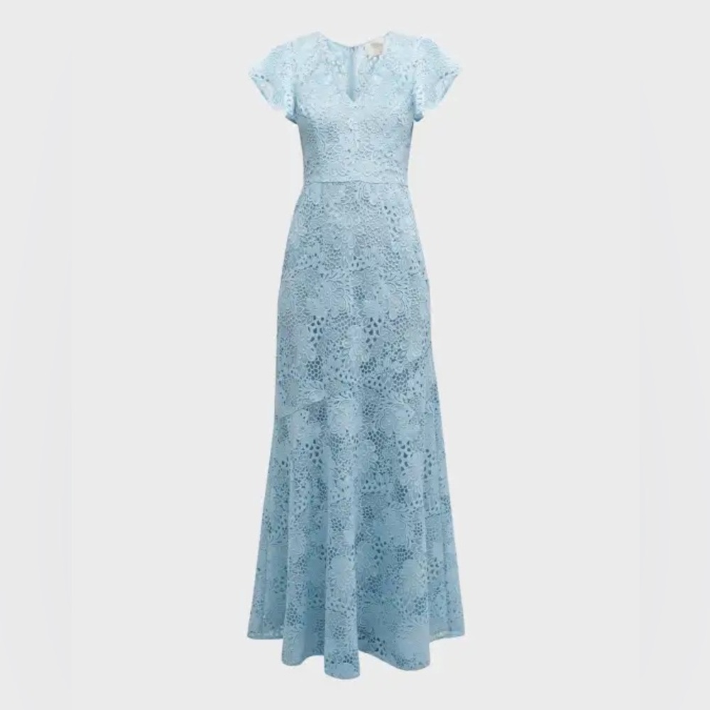 Shoshanna Short-Sleeve V-Neck Lace Maxi Dress